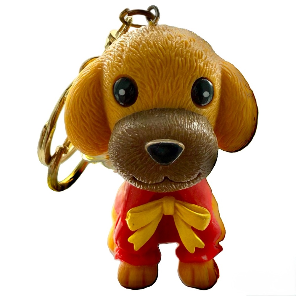 Adorable Dog Keychain with Red and Yellow Outfit